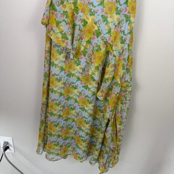 ASTR The Label Floral Ruffle Maxi Dress Blue Yellow Pink Size S Read Side Zipper - Picture 3 of 11